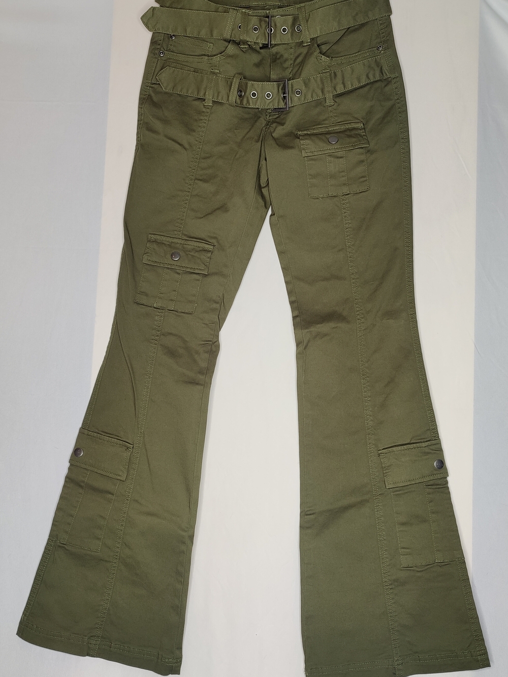 Hot Topic Women's Olive Cargo Flare Pants with Utility Pockets